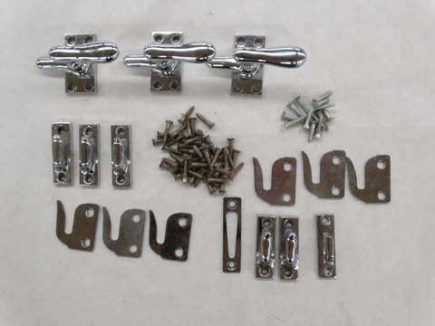 NOS IVES 3-Casement Window Polished Chrome Latches w/ Assorted Keepers & Screws Cover