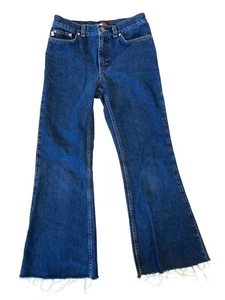 Jeans vintage Tommy Hilfiger donna Y2K 100% cotone lavaggio scuro svasato crop svasato - Foto 1 di 11