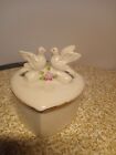 369Jat-1 Vintage Dove Lovebird Heart Porcelain Lidded Trinket Box "With Love"