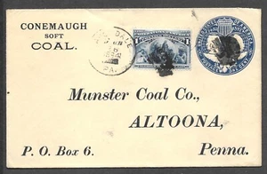 US Stamp Cover Conemaugh & Munster Coal Advertise w Columbian Avondale Jan 1894 - Picture 1 of 2