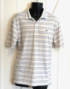 Vineyard Vines Performance White/Blue/Pink Stripe Polo Shirt Mens L LARGE - Picture 1 of 4