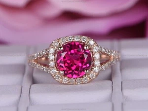 14ct Rose Gold Ruby Moissanite birthstone Statement Engagement Ring For Women - Picture 1 of 6