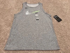 Nike dri fit BOY'S gray white volt green retro swoosh muscle tank top training L - Picture 1 of 4