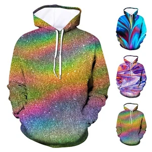 Women Long Sleeve 3D Printed Hoodies Drawstring Sweatshirts Casual Fit Pullover - Picture 1 of 18