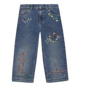 GUCCI L81025 Girls Embroidered Blue Regular-fit Loose Jeans Big Kids Size 12 Y - Picture 1 of 5