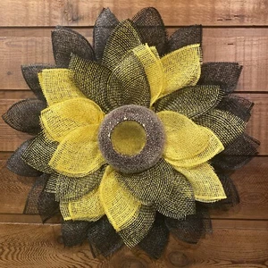 Yellow Sunflower Wreath Front Door Wreath Wall Decor Black / yellow 24”x24”x3.5” - Picture 1 of 9