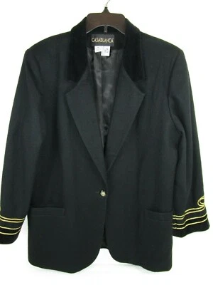 Chaqueta Blazer 100% Lana Pura Negro Detalle Dorado Mujer Talla 16 44" Casablanca Foto 1 de 4