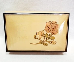 Vintage Marquetry Italian Wood Inlay Jewelry Music Box with Floral Motif Works - Picture 1 of 12