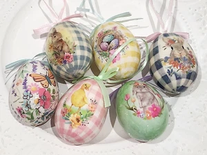 Easter Bunny Rabbit Nest Egg Floral Egg Eggs Ornaments Decor Qty of 6 #124 - Picture 1 of 4