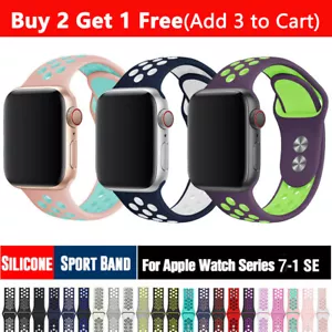 Silicone Sport Band Strap for Apple Watch SE iWatch Series 9 8 7 6 38/41/44/49mm - Picture 1 of 45