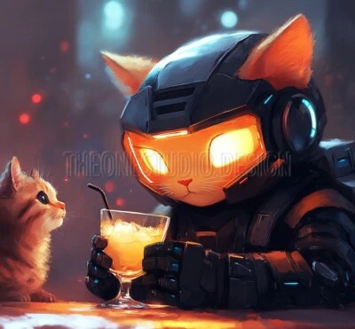 High Resolution Desktop Wallpaper Background Cat Robot Digital Image - Image 1 of 2