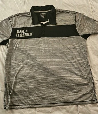 Polo REEL LEGENDS Hombres XXL Gris Freeline Lite Rayas Pesca Poli Foto 1 de 4