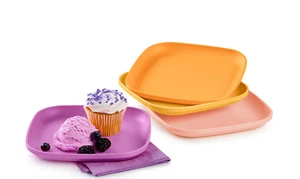 Tupperware Teller 4er Set Lunch Style - eckig pfirsich lila orange + Neu - Bild 1 von 1