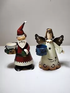 Portacandele in metallo Bobblehead Teallite Babbo Natale e angelo decorazioni natalizie - Foto 1 di 12