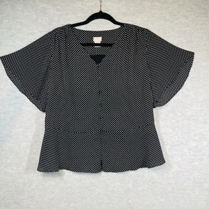 Top Chico's a pois Peplum svolazzante manica taglia 1 (US 8/10) foderato leggero - Foto 1 di 15