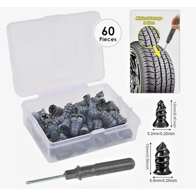 60PCS Car Vacuum Tire Repair Nail Rubber Screw Nails+ Home Bike Plug Patch - Image 1 of 4