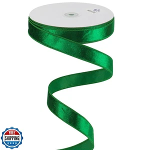 MEEDEE Green Velvet Ribbon 1 Inch Velvet Wired Ribbon 25 Yards Crushed Velvet - Picture 1 of 5