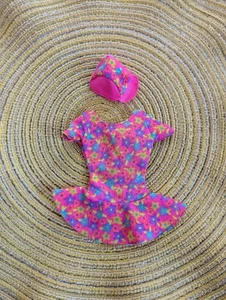 Vintage 1992 Barbie Caboodles Glitter Beach Pink Floral Dress Purple Tag and hat - Picture 1 of 3