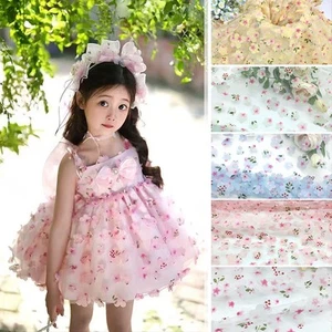 1*1.3M 3D Flower Floral Print Fresh Mesh Embroidery Fabric Wedding DIY Crafts - Picture 1 of 19