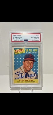Tarjeta Topps 1958 firmada por Stan Musial #476 PSA 10 Auto St Louis Cardinals Foto 1 de 2