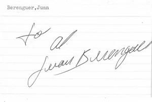 SIGNED 3x5 INDEX CARD OF JUAN BERENGUER! GREAT AUTOGRAPH! - Picture 1 of 1