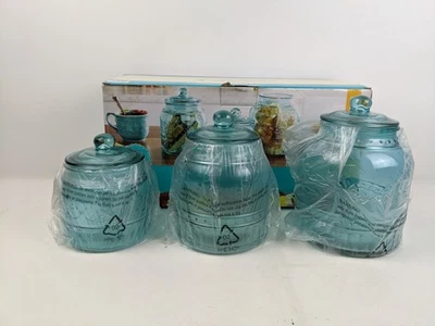 Juego de botes The Pioneer Woman en relieve Cassie verde azulado 3 piezas almacenamiento de cocina NUEVO Foto 1 de 4