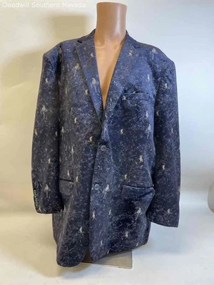 Gianni Uomo Men's Blue/Bird Print Velvet Blazer Sport Coat - Size 48L - Image 1 of 4