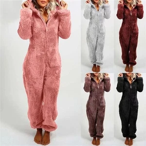 Fall Winter Women Highneck Plush Romper Pajama Set for Home Relaxation - Bild 1 von 17
