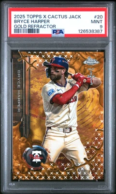 2025 Topps Chrome Cactus Jack SP Bryce Harper Gold Refractor 4/50 PSA 9 ¡Pop 1! Foto 1 de 2