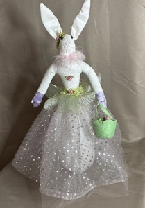 Whimsical Girl Bunny Rabbit Easter Decor Weighted Bottom Figurine - Picture 1 of 12
