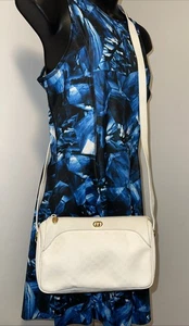Gucci echt Vintage Boutique weiß Lederbesatz Micro GG Crossbody Reißverschluss Tasche Handtasche - Bild 1 von 24