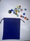 20 Vintage Glass Marbles With One 4.8 X 6 Inch Velvet Cloth Pouch