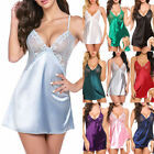 Women Lace V-Neck Nightdress Ladies Sexy Lingerie Satin Silk Sleepwear Nightwear