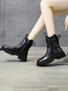 Botas Militares Moda Plataforma Negro Cordones Piel Sintético 9101 - Imagen 1 de 3