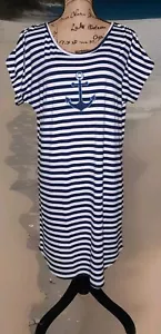 NWT - Love Ari - Cute Navy & White Stripe Anchor Short Sleeve T-Shirt Dress - L - Picture 1 of 4