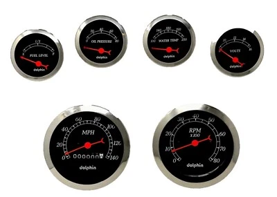 6 Gauge Set Mechanical Speedometer Hot Rod Street Rod Universal Black - Image 1 of 3