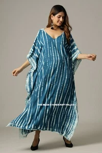 Abito tinto a mano, abito da dea verde acqua, caftano lungo, caftano oversize, taglie forti - Foto 1 di 8