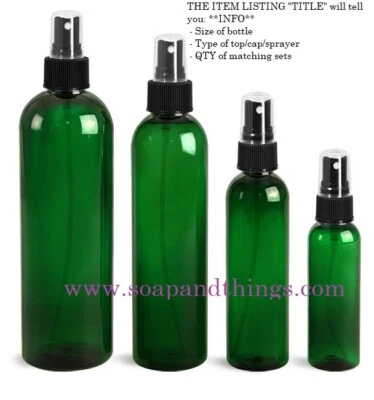 2 oz GREEN Bullet Bottle PET w/ CHOICE of MIST SPRAYERS -12 sets FREE SHIPPING - Image 1 of 4