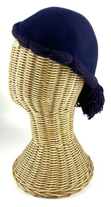 VTG - Navy Wool hat with yarn trim and back bow -- Staging - Prop - Picture 1 of 7