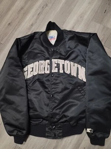 Rare Vintage 80s STARTER NCAA Georgetown Hoyas Silver spellout Jacket Mens L - Picture 1 of 7