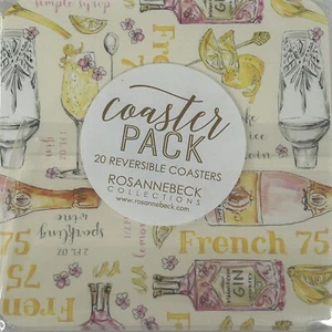 2 Pks 20 Reversible Square Paper Coasters Rosann Beck Pink Yellow Wine Drinks - Picture 1 of 4