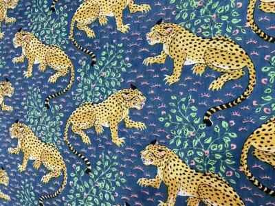 Tecido de costura de tecido de algodão estampado à mão tigre azul indiano 25 jardas - Imagem 1 de 4