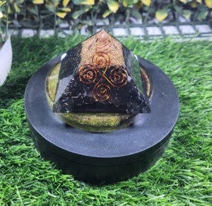 Orgonite Black Tourmaline Crystals Pyramid ~72mm EMF Protection Wealth Pyramids - Picture 1 of 7