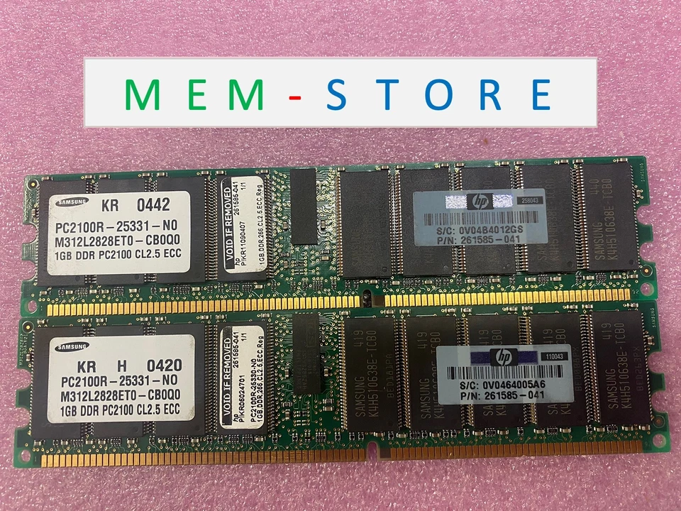 261585-041 HP Original 2GB 2x 1GB DDR266 PC2100 ECC Registered DIMM RAM Memory - Image 1 of 4