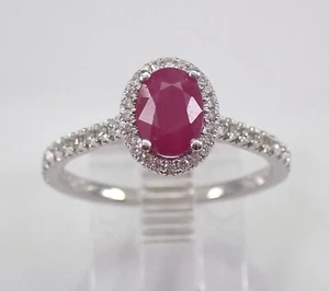 Diamond and Ruby Halo Engagement Ring 14K White Gold Size 6.75 July Birthstone - Picture 1 of 5