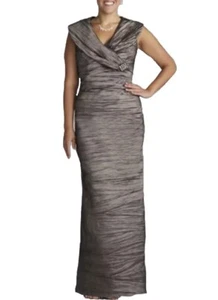 Alex Evenings Taupe Crinkle Ruching Fitted Dress Taffeta Mother Bride Gown Sz 8 - Picture 1 of 7