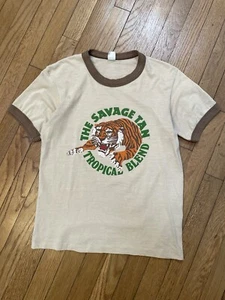 Vintage 70s Tiger Ringer T Shirt Savage Tan Tropical Blend Gr. S - Bild 1 von 8