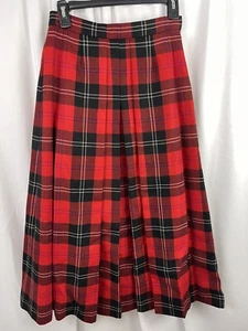 Vintage D. Byford of Scotland Long Pleated Red Black Plaid Wool Skirt Size Small - Picture 1 of 8