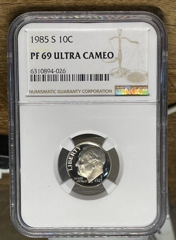1985 S Roosevelt Proof 10c, NGC Graded PF 69 ULTRA CAMEO, 026 Cover
