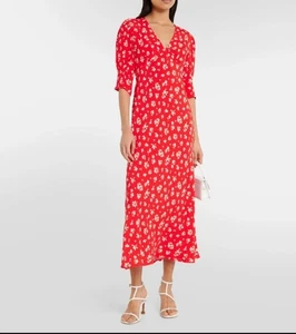 Vestido RIXO Zadie Ditsy Floral Crepé Midi Talla Mediana Rojo Femenino Chica Pradera - Imagen 1 de 12